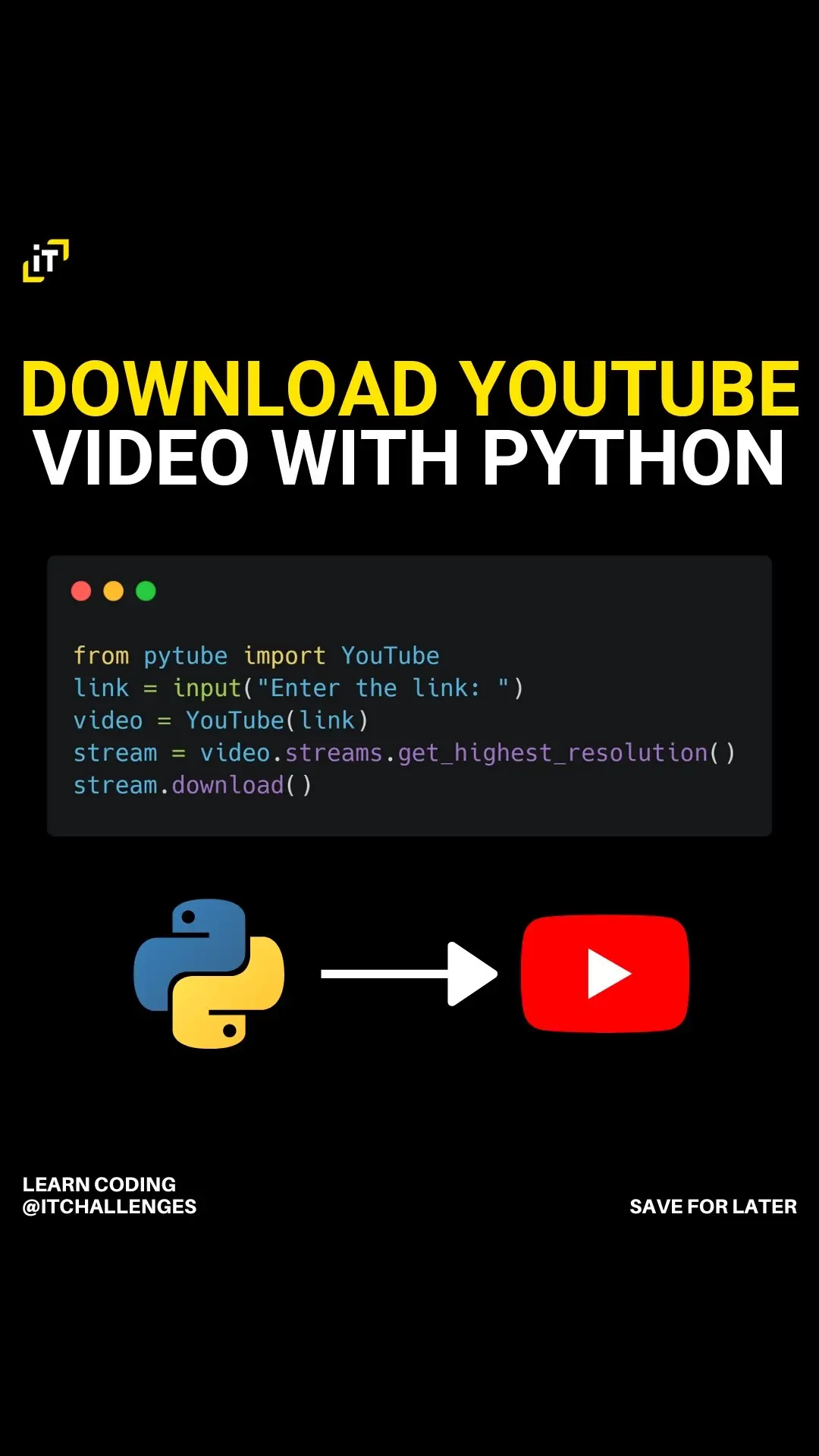 Download YouTube Video in Python #python #pythonprogramming #pythoncode #coding 