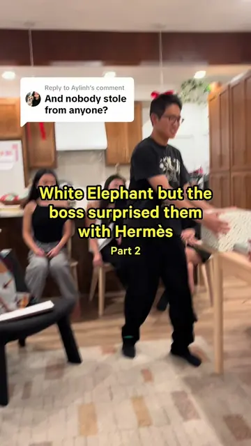 Replying to @Aylinh White Elephant but the boss surprises them with Hermes and m