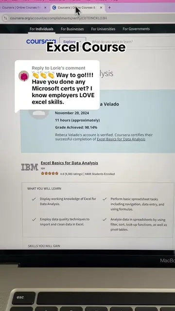 Replying to @Lorie The course is linked in my bio #coursera #onlinecourses #exce
