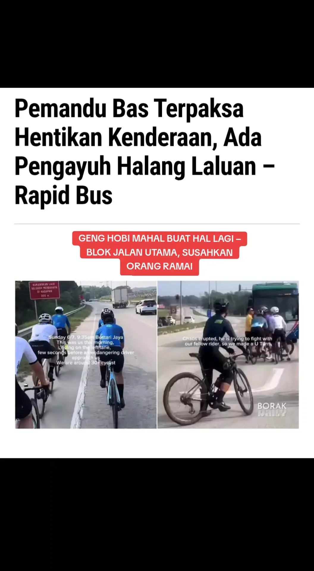 Sekumpulan penunggang basikal berbasikal di atas jalan utama dipercayai menghala
