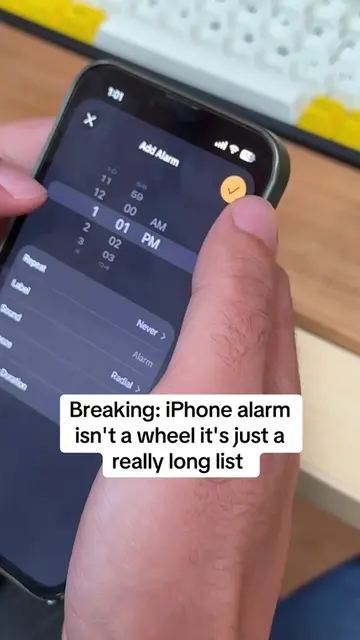 iPhone alarm app setting isn't a wheel it's a long list that ends. Even our engi
