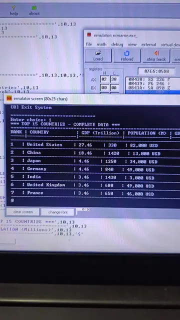 Countires Data Chart in Assembly Language 🤖  . . . . . #coding #developer #asse