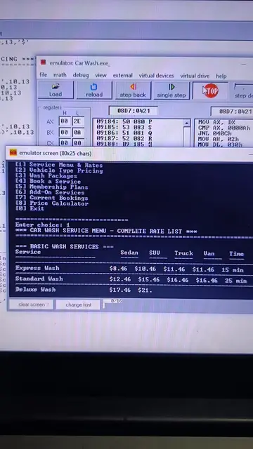 Basic Wash Services in Assembly Language 🤖  . . . . . #coding #codinglife #codi