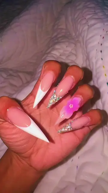 freestyle frenchies set🎀🩷💎 SPRING NAILS🌸 #stilettonails #newset #nailinspo #