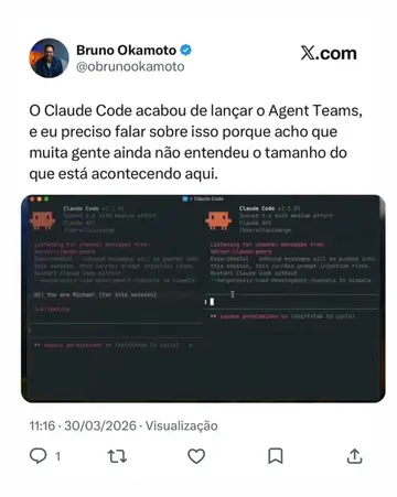 O Claude Code agora tem um time. Múltiplos agentes trabalhando em paralelo, se c