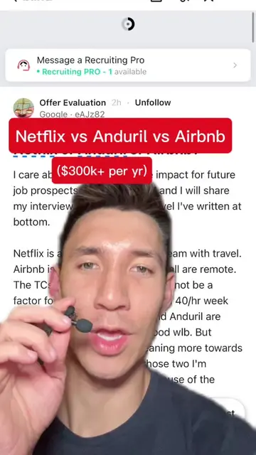 Netflix vs Anduril vs Airbnb. Which job offer would you take? #TikTokLearningCam
