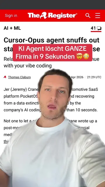 KI Agent löscht GANZE  Firma in 9 Sekunden 🤯😳 #claude #ai #aiagent #claudecode