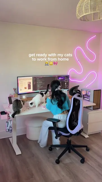 AD get ready with my cats to wfh | they only passed every level because @DREAMIE