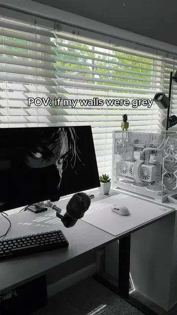 What y’all think should I do grey walls? Or white? #viral #xyzabc #desksetup #wh