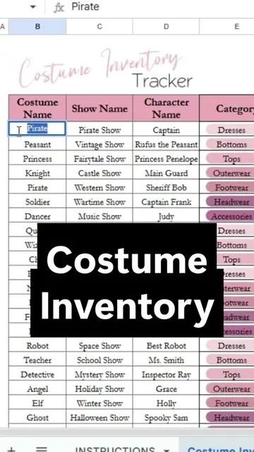 This costume inventory tracker will help you to keep up with every costume inclu