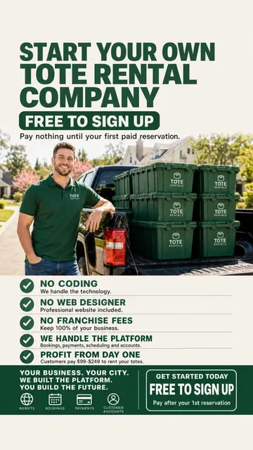 🚚 Start your own tote rental business — open for bookings in minutes.   Everyon