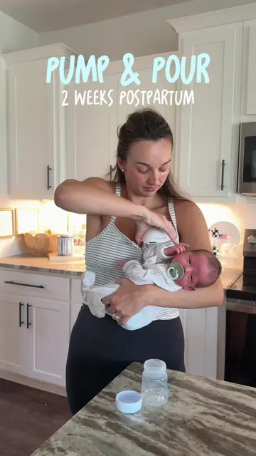Morning Pump & Pour two weeks postpartum!!! 🌼💛🍼 I always pump the opposite si