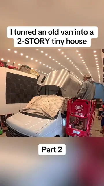I turned an old van into a 2-STORY tiny house #fyp #tinyhouse #van #viral 