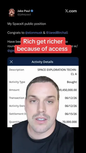 Jake Paul was able to invest in SpaceX IPO years ago via angel investing. The la