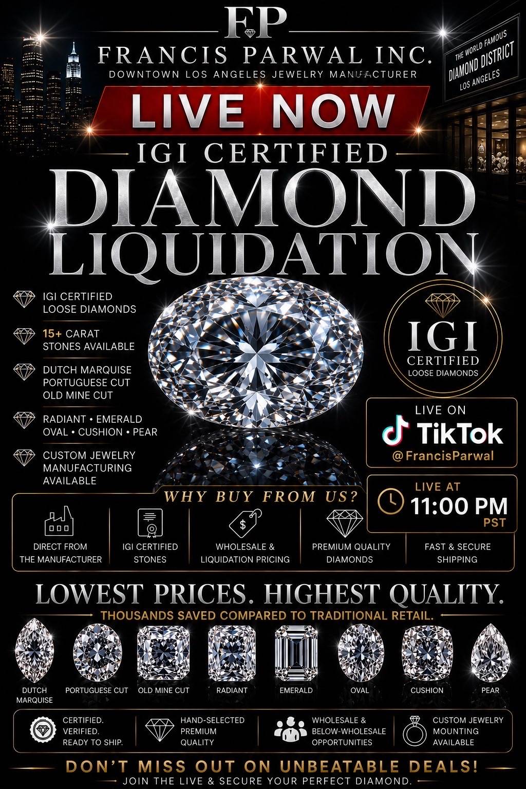 💎 IGI Diamond Liquidation LIVE 💎 15CT+ Stones • Lowest Prices on TikTok • 11PM