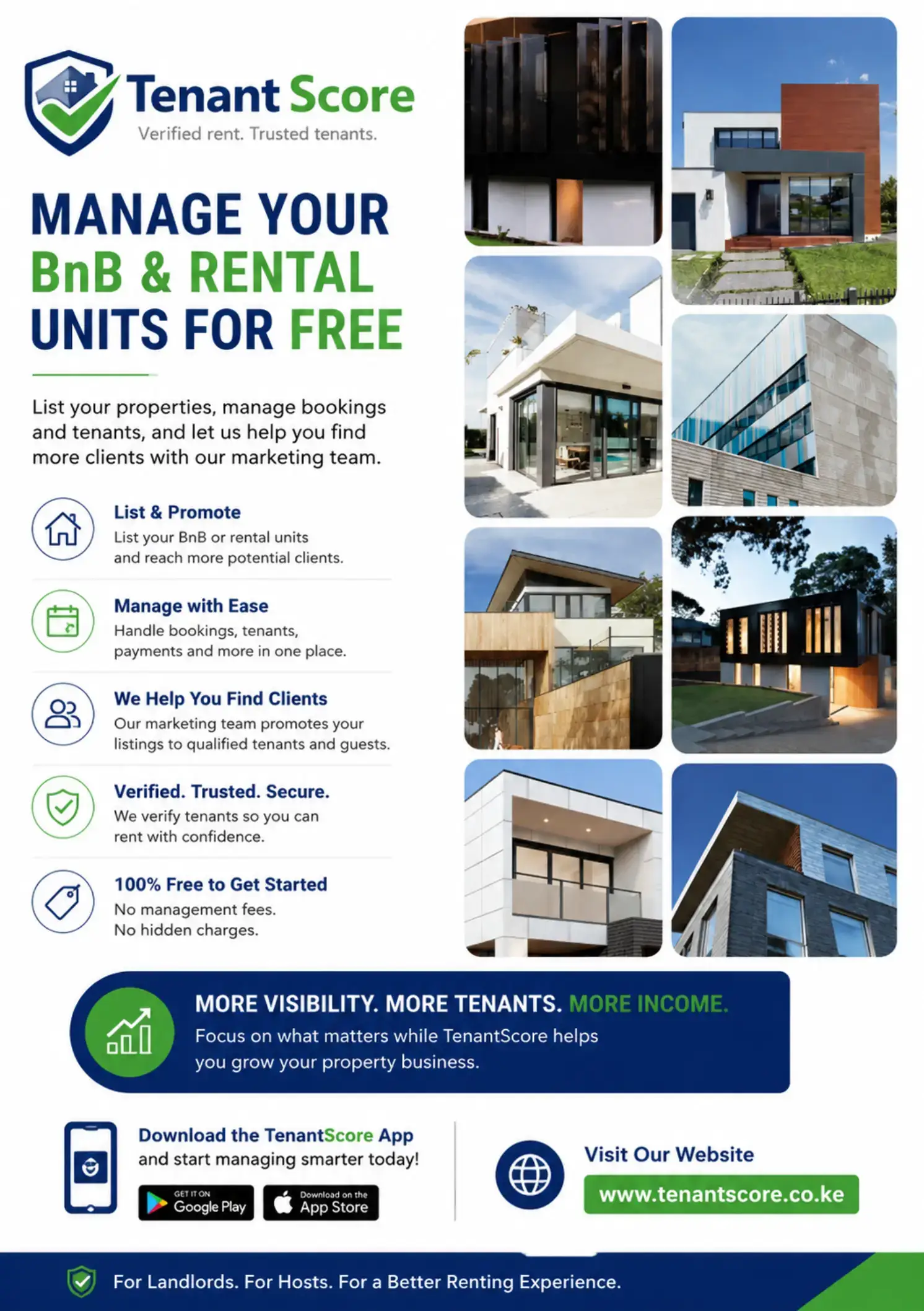 Manage Your BnB & Rental Units for FREE with TenantScore! 1.Get support from our