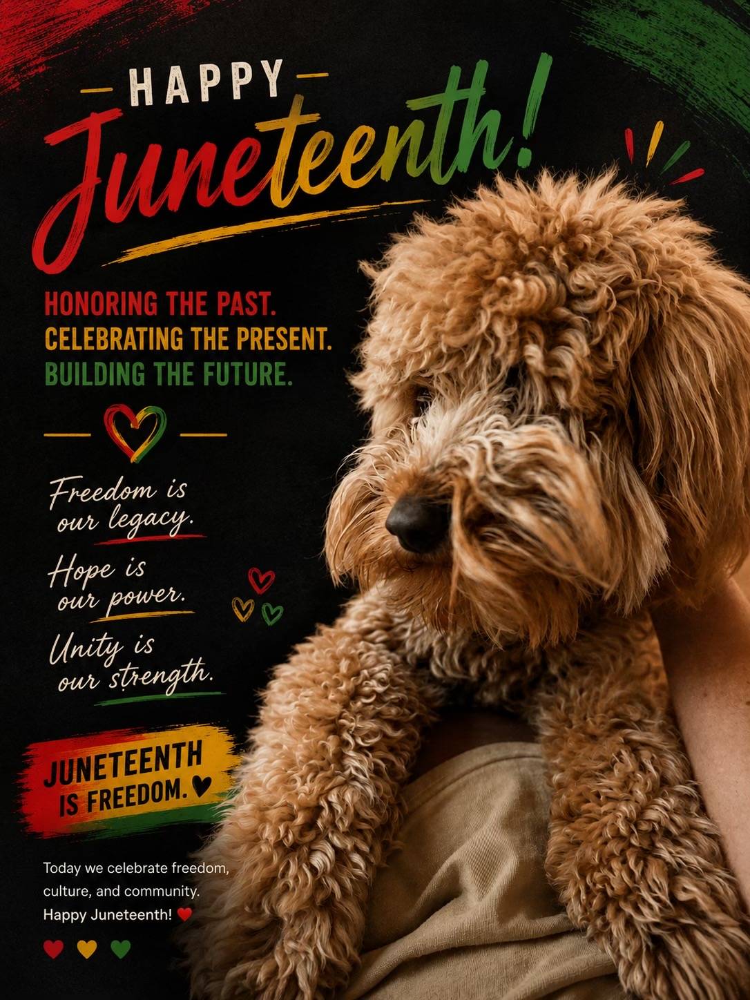 Celebrating freedom with my favorite cuddle buddy. 🐾❤️💛💚 Honoring the past. C