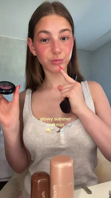 glowy summer makeup ☀️🤍✨ Must have essentials:  @rhode skin highlight glazing m