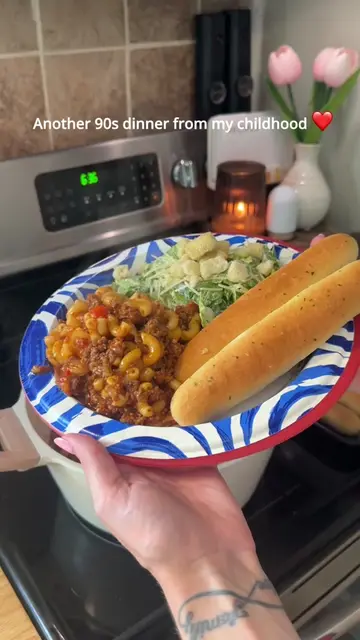 Tonight’s menu: homemade goulash, Caesar salad, and garlic bread. Nothing fancy,
