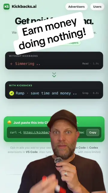 Getting paid to vibe code. A developer built kickbacks.ai so that while Claude C