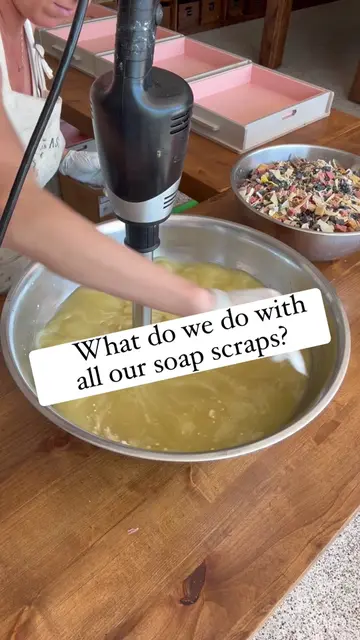 A year’s worth of colorful soap scraps, trimmings, and soap ends… all saved for 