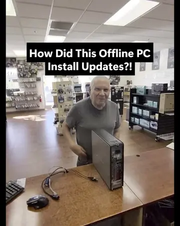 Customer: "This computer has never been online." Computer: Installing Windows up