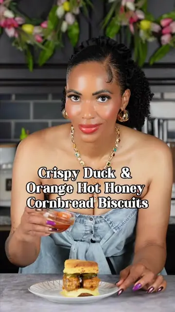 Crispy Duck & Orange Hot Honey Cornbread Biscuits 🦆🍊🍯🌽 Flaky honey cornbread