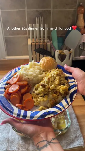 Tonight was Swiss Chicken Casserole with mashed potatoes, carrots, and a dinner 