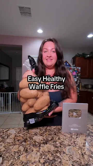 Waffle fry meal prep recipe - cut russet potatoes into waffle shapes. Soak in co