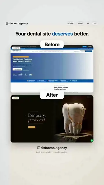 Your dental website is losing you patients. We fix that. Before: Standard templa