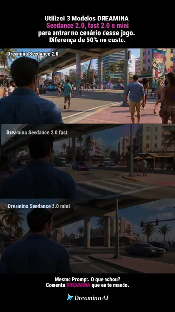 Mesmo prompt em modelos diferentes do Dreamina Seedance 2.0, com destaque ao See