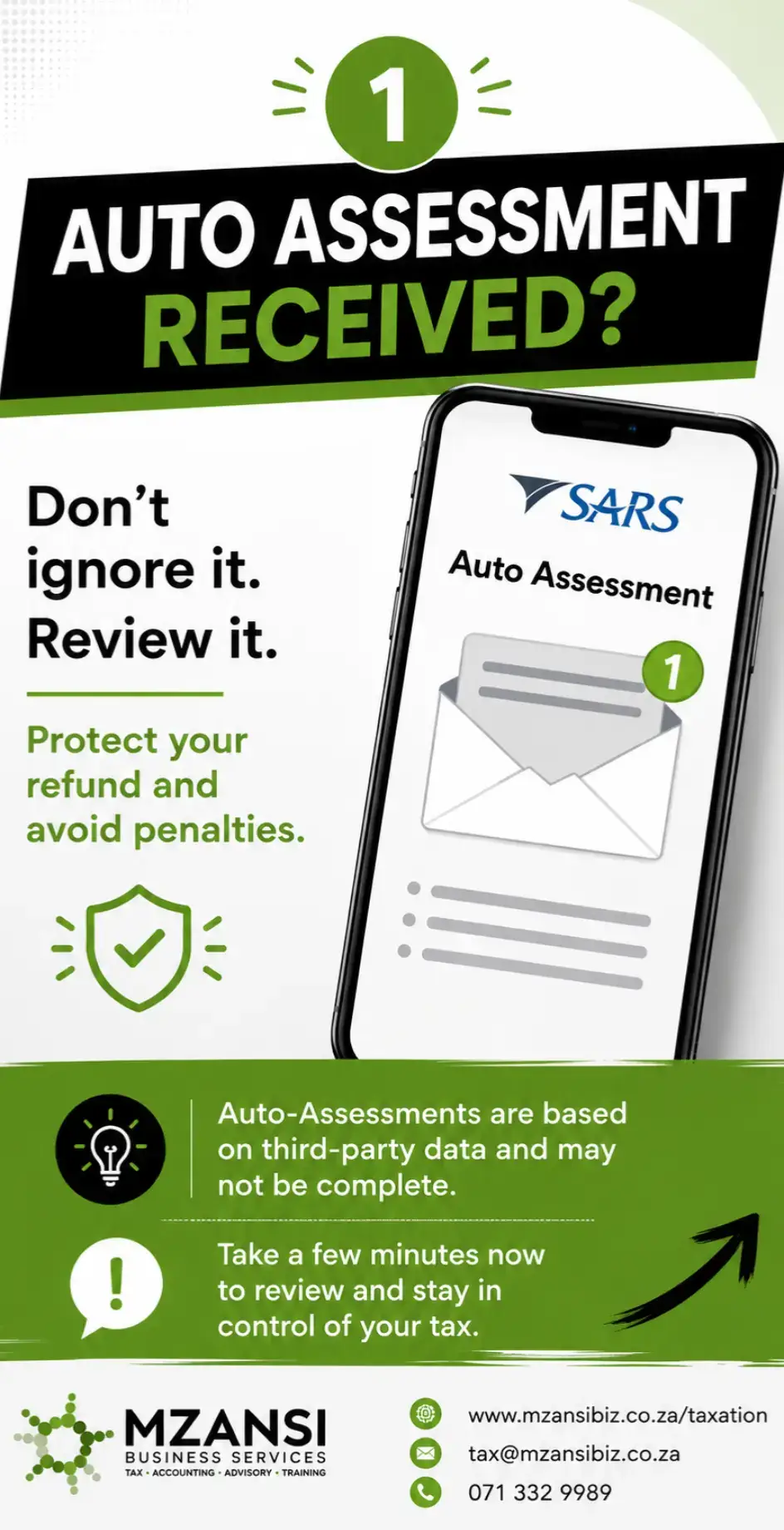 Need professional assistance reviewing your auto-assessment? Mzansi Business Ser