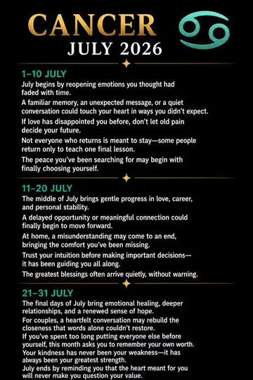 ♋ Cancer, your July 2026 reading is here. Some hearts are meant to heal before t
