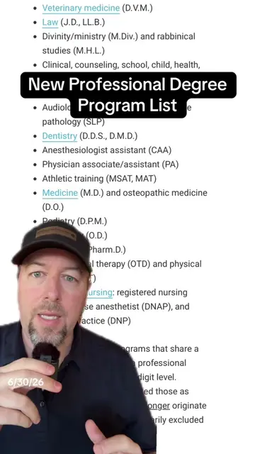 Department of Education updates the list of programs that qualify as a professio