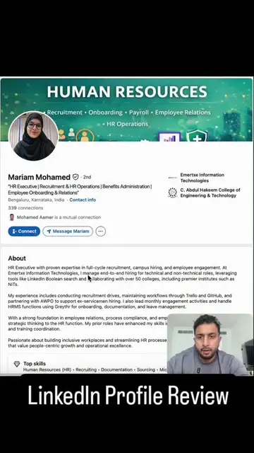 My Suggestions for Mariam: ✅ Optimize your headline with HR Operations and Payro