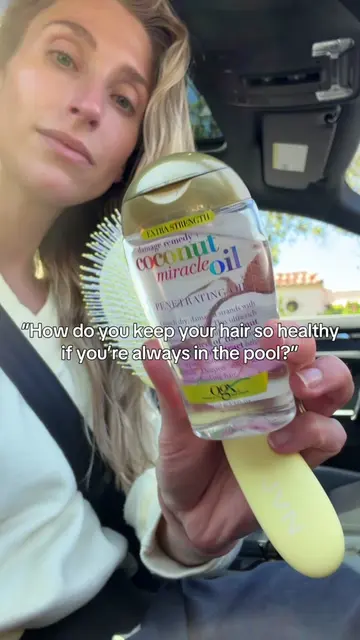 One of my favorite hair health hacks: apply a hair oil before you swim. A thin l