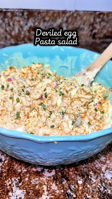 Deviled egg pasta salad -8 ounces elbow noodles -6 cooled boiled eggs -1 cup of 