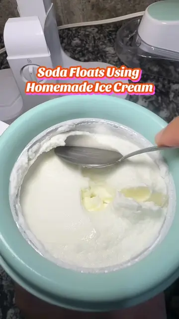 Soda floats using our little ice cream machine. This ice cream maker is a dream!
