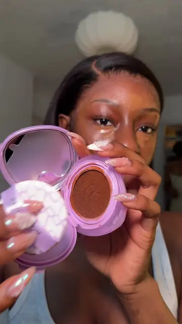 Trying @Makeup Revolution dewy cushion foundation  Shade: dark neutral warm✨ Ava