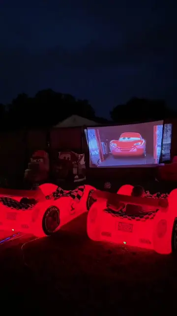 Cars outdoor movie night for my little Lightning McQueen! 🚗 I still can’t get o