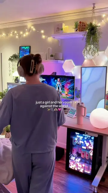 just a girl and her room against the world 💗🫶🏻 ••••• Cozy desk setup, gaming 