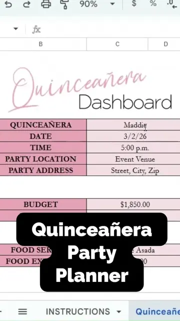 This quinceanera party planner has 11 spreadsheets to help you plan all the deta