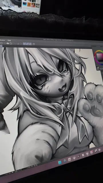 (*・x・)/ i draw in Clip Studio Paint on a Huion Kamvas 20 Pro display tablet. all