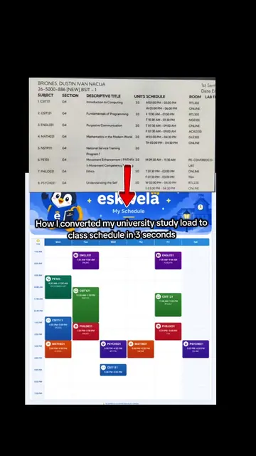 Upload your schedule image and my app "Eskwela" will input it for you. #creators