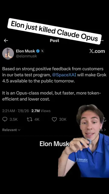 Elon Musk just killed Claude Opus. And he did it with a tweet. Grok 4.5 goes liv