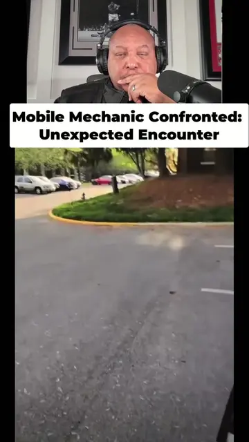 Mobile mechanic interrupted by a nosey neighbor. "Kick rocks with open-toed shoe