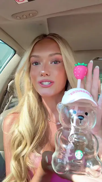 Getting a pink drink with the NEW bearista pink drink cup from @Starbucks launch