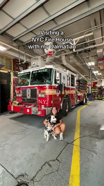 Visiting a NYC firehouse with my Dalmatian 🚒🐾🤍✨🥹 #dog #dogs #dalmatian #nyc 