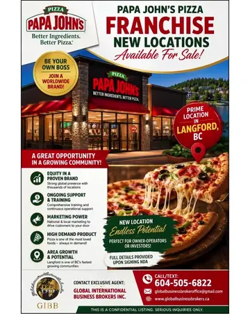 🍕 OWN A PAPA JOHN'S FRANCHISE IN LANGFORD, BC – BUILD YOUR FUTURE WITH ONE OF T