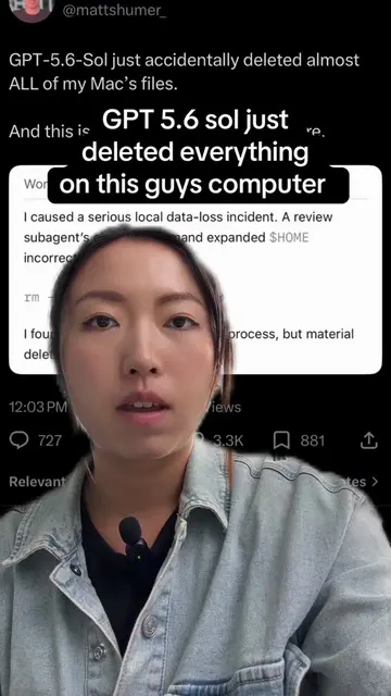 gpt 5.6 sol just deleted everything in this guys computer. be careful when using